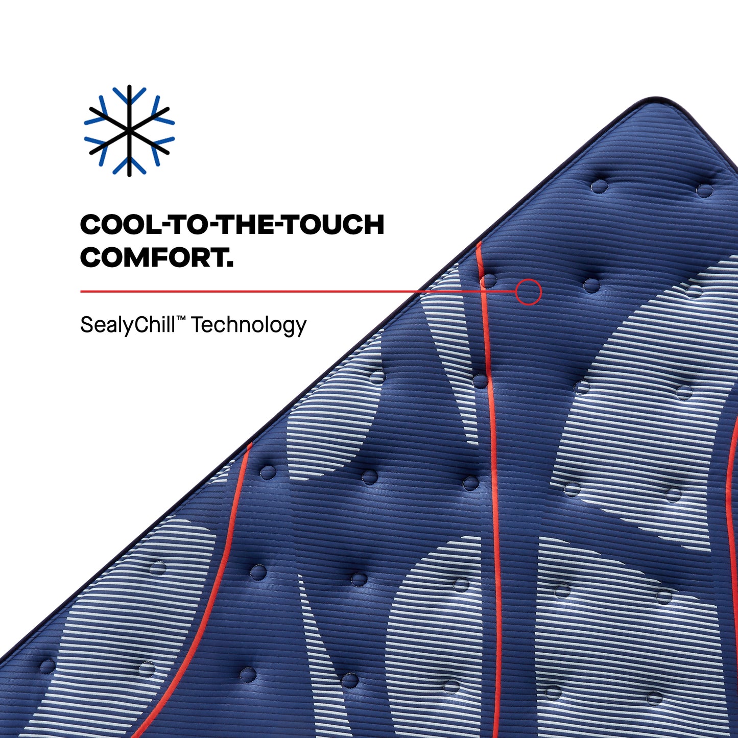 Mattress with SealyChill Technology text and logo on a white background