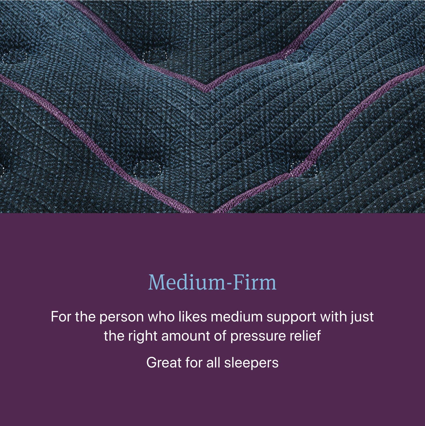 Text on a purple background describing medium-firm support for sleepers